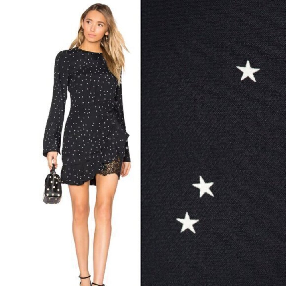 Rebecca Vallance Dress Bella Mini Wrap Long Sleeve in Star Print Black